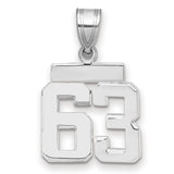 Small Polished Number 63 Charm Pendant in Real 14k White Gold