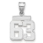 Small Polished Number 63 Charm Pendant in Real 14k White Gold