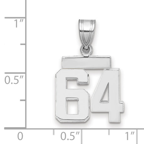 Small Polished Number 64 Charm Pendant in Real 14k White Gold