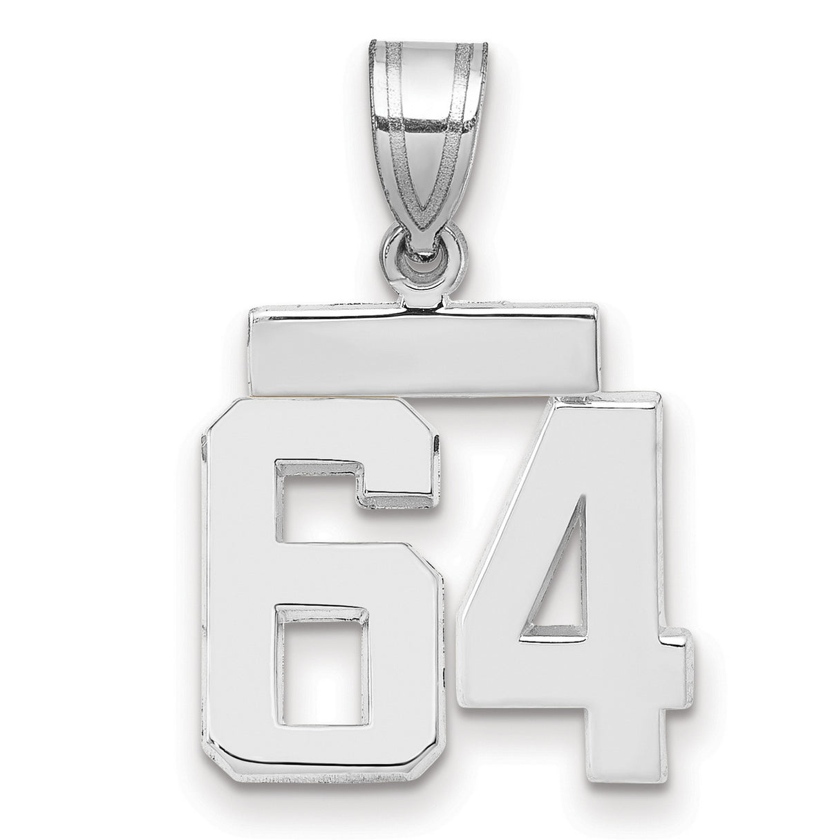 Small Polished Number 64 Charm Pendant in Real 14k White Gold