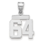 Small Polished Number 64 Charm Pendant in Real 14k White Gold