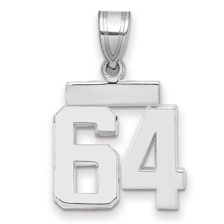Small Polished Number 64 Charm Pendant in Real 14k White Gold