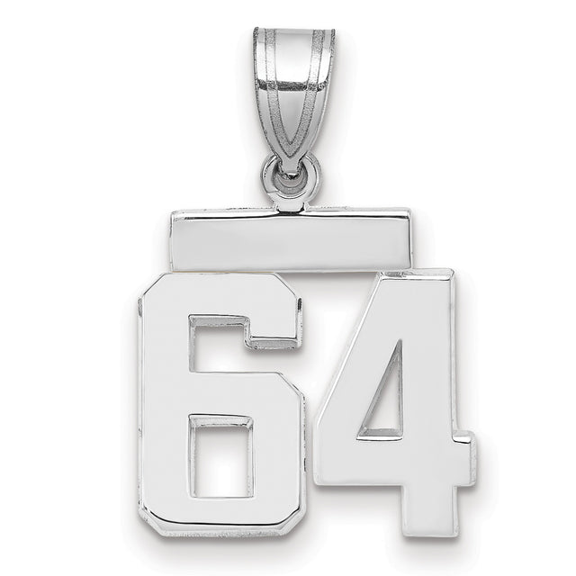 Small Polished Number 64 Charm Pendant in Real 14k White Gold