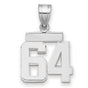 Small Polished Number 64 Charm Pendant in Real 14k White Gold