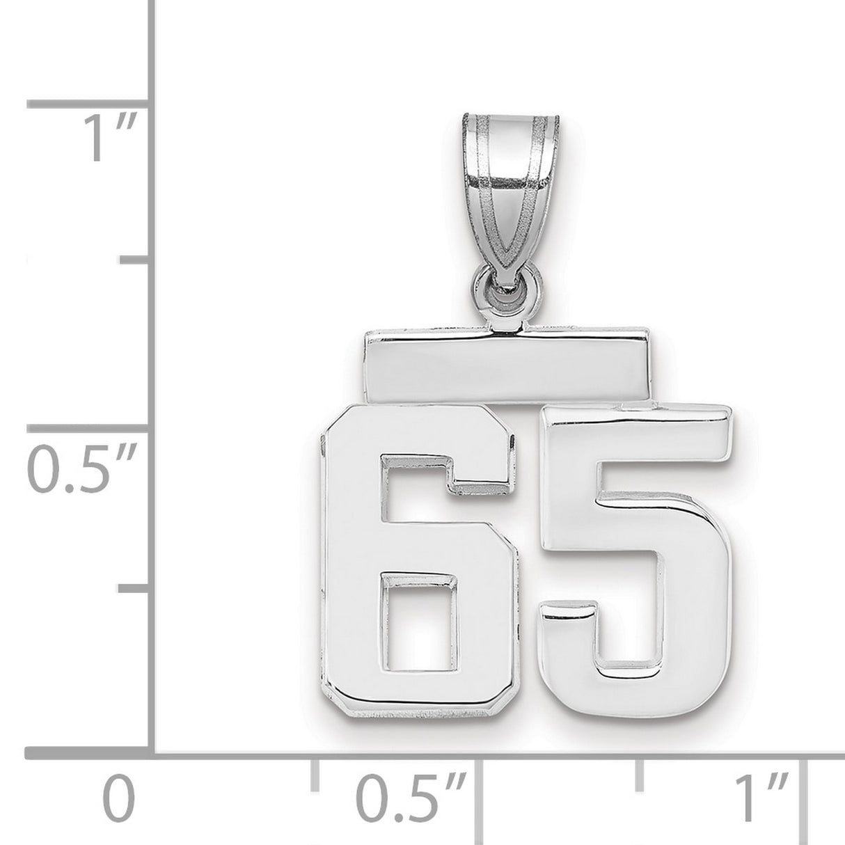 Small Polished Number 65 Charm Pendant in Real 14k White Gold