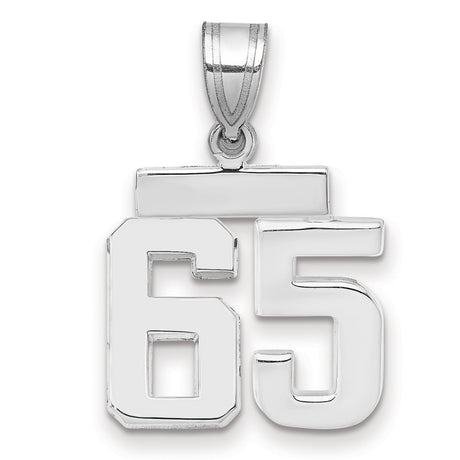 Small Polished Number 65 Charm Pendant in Real 14k White Gold