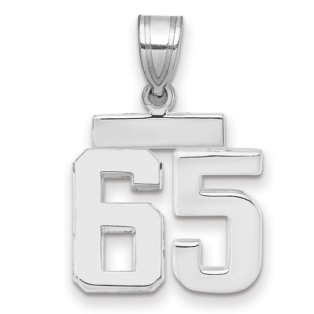 Small Polished Number 65 Charm Pendant in Real 14k White Gold