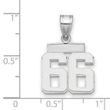 Small Polished Number 66 Charm Pendant in Real 14k White Gold