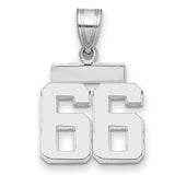 Small Polished Number 66 Charm Pendant in Real 14k White Gold