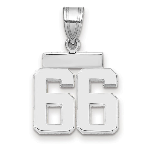 Small Polished Number 66 Charm Pendant in Real 14k White Gold