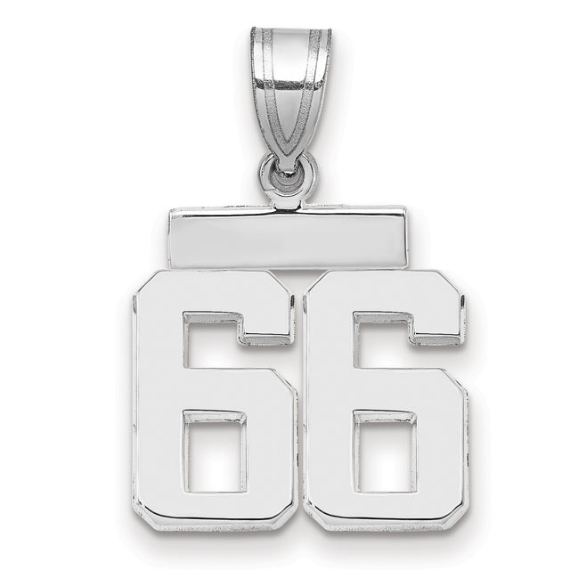 Small Polished Number 66 Charm Pendant in Real 14k White Gold