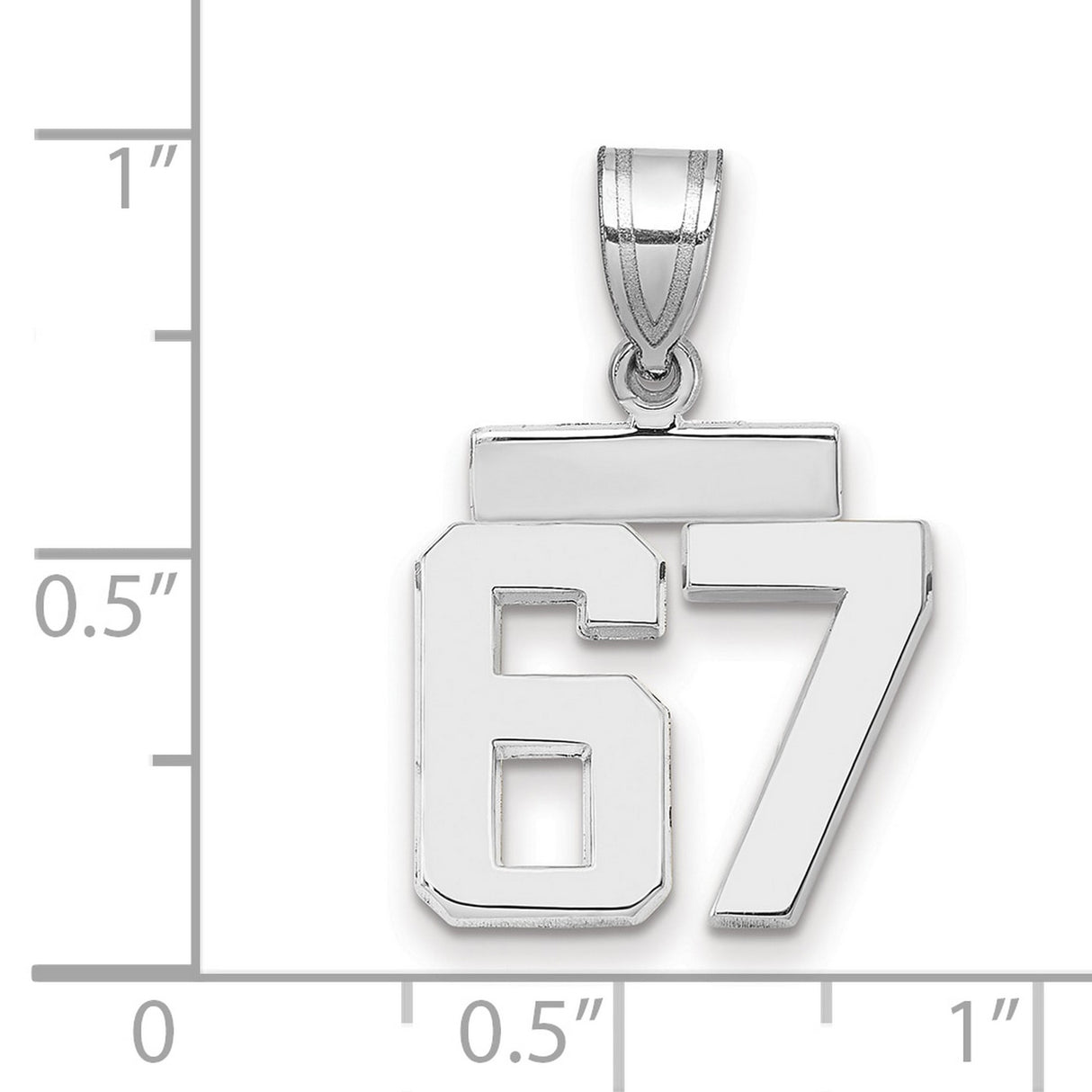 Small Polished Number 67 Charm Pendant in Real 14k White Gold