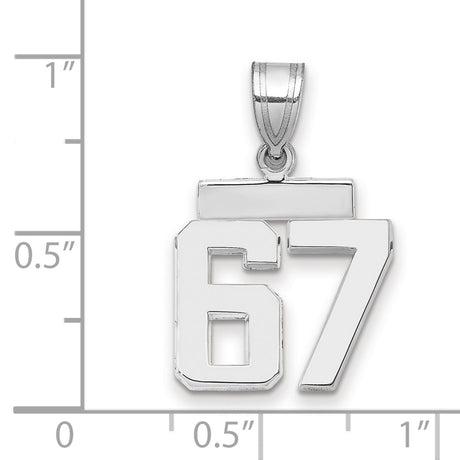 Small Polished Number 67 Charm Pendant in Real 14k White Gold