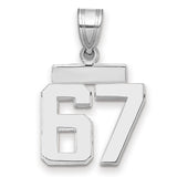 Small Polished Number 67 Charm Pendant in Real 14k White Gold