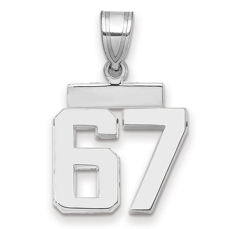 Small Polished Number 67 Charm Pendant in Real 14k White Gold