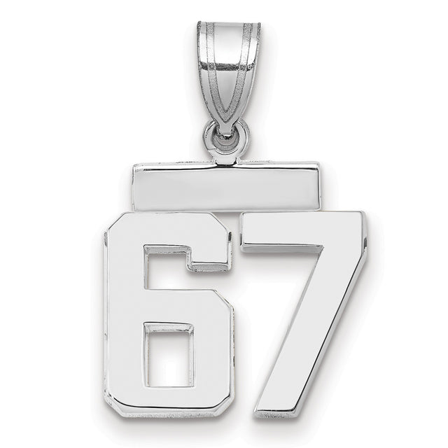 Small Polished Number 67 Charm Pendant in Real 14k White Gold