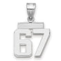 Small Polished Number 67 Charm Pendant in Real 14k White Gold