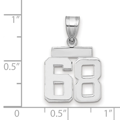 Small Polished Number 68 Charm Pendant in Real 14k White Gold