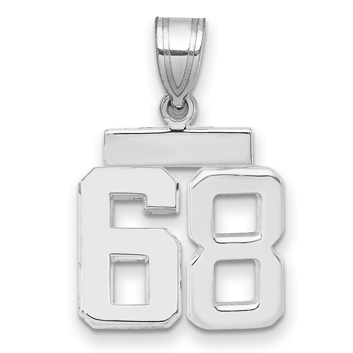 Small Polished Number 68 Charm Pendant in Real 14k White Gold