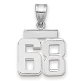 Small Polished Number 68 Charm Pendant in Real 14k White Gold