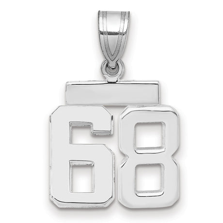 Small Polished Number 68 Charm Pendant in Real 14k White Gold