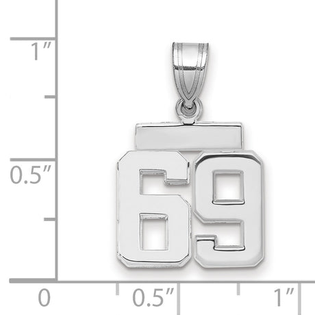 Small Polished Number 69 Charm Pendant in Real 14k White Gold