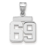 Small Polished Number 69 Charm Pendant in Real 14k White Gold
