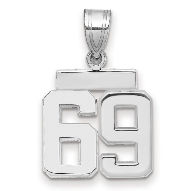 Small Polished Number 69 Charm Pendant in Real 14k White Gold