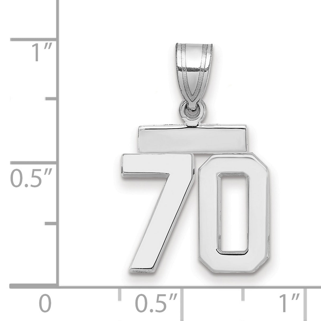Small Polished Number 70 Charm Pendant in Real 14k White Gold