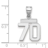 Small Polished Number 70 Charm Pendant in Real 14k White Gold