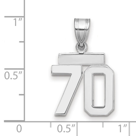 Small Polished Number 70 Charm Pendant in Real 14k White Gold