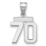 Small Polished Number 70 Charm Pendant in Real 14k White Gold