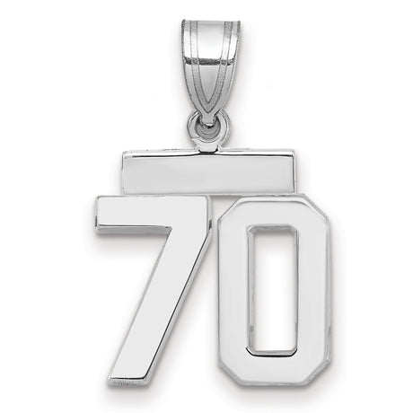 Small Polished Number 70 Charm Pendant in Real 14k White Gold