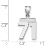 Small Polished Number 71 Charm Pendant in Real 14k White Gold