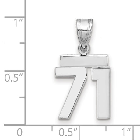 Small Polished Number 71 Charm Pendant in Real 14k White Gold