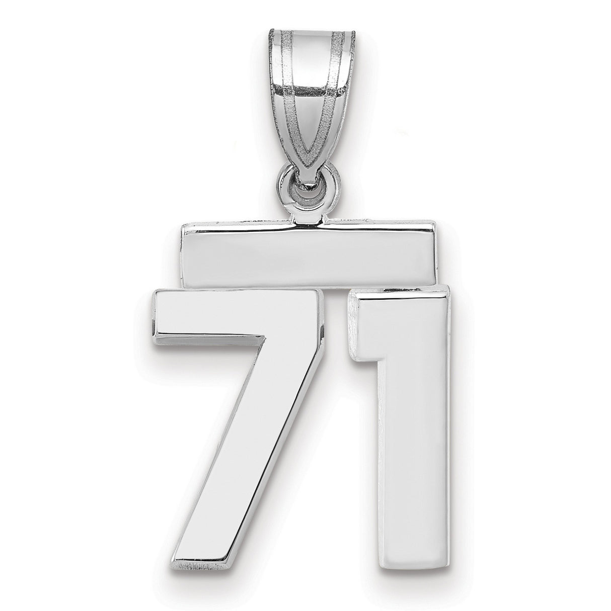 Small Polished Number 71 Charm Pendant in Real 14k White Gold