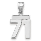 Small Polished Number 71 Charm Pendant in Real 14k White Gold