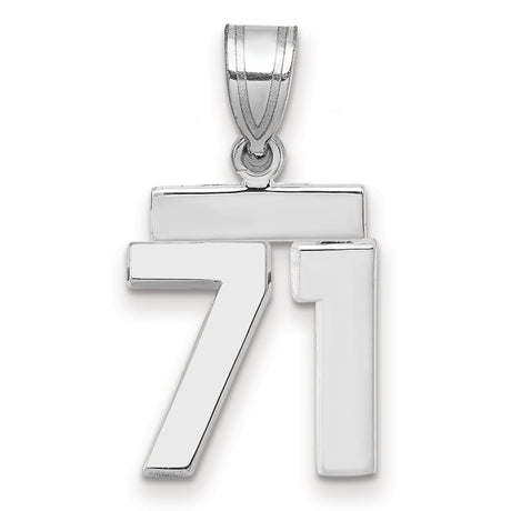 Small Polished Number 71 Charm Pendant in Real 14k White Gold
