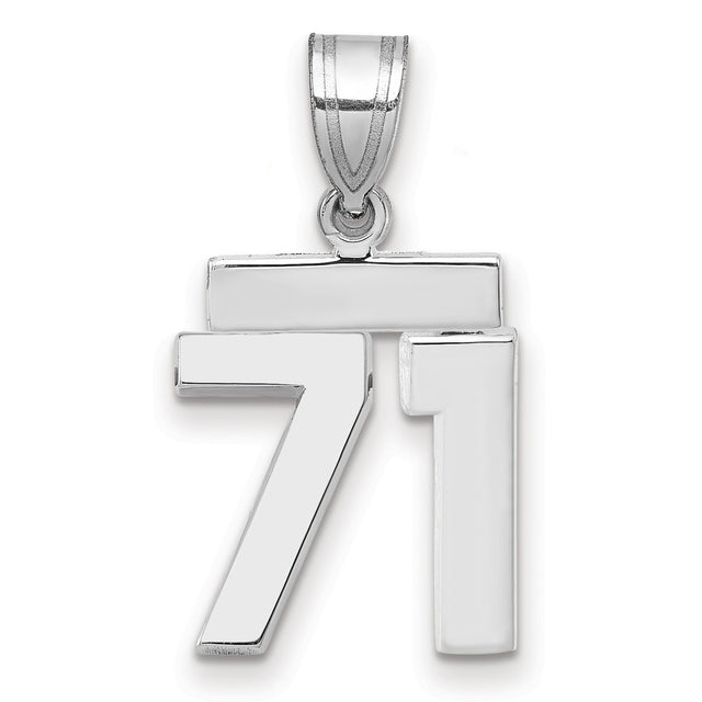 Small Polished Number 71 Charm Pendant in Real 14k White Gold