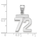 Small Polished Number 72 Charm Pendant in Real 14k White Gold