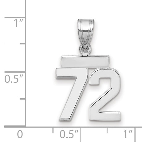 Small Polished Number 72 Charm Pendant in Real 14k White Gold