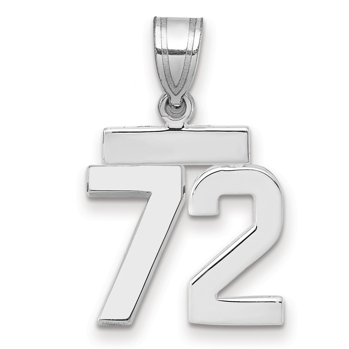 Small Polished Number 72 Charm Pendant in Real 14k White Gold