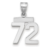 Small Polished Number 72 Charm Pendant in Real 14k White Gold