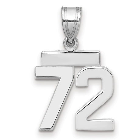 Small Polished Number 72 Charm Pendant in Real 14k White Gold