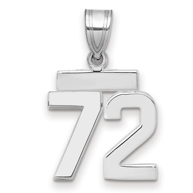 Small Polished Number 72 Charm Pendant in Real 14k White Gold