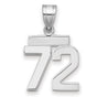 Small Polished Number 72 Charm Pendant in Real 14k White Gold