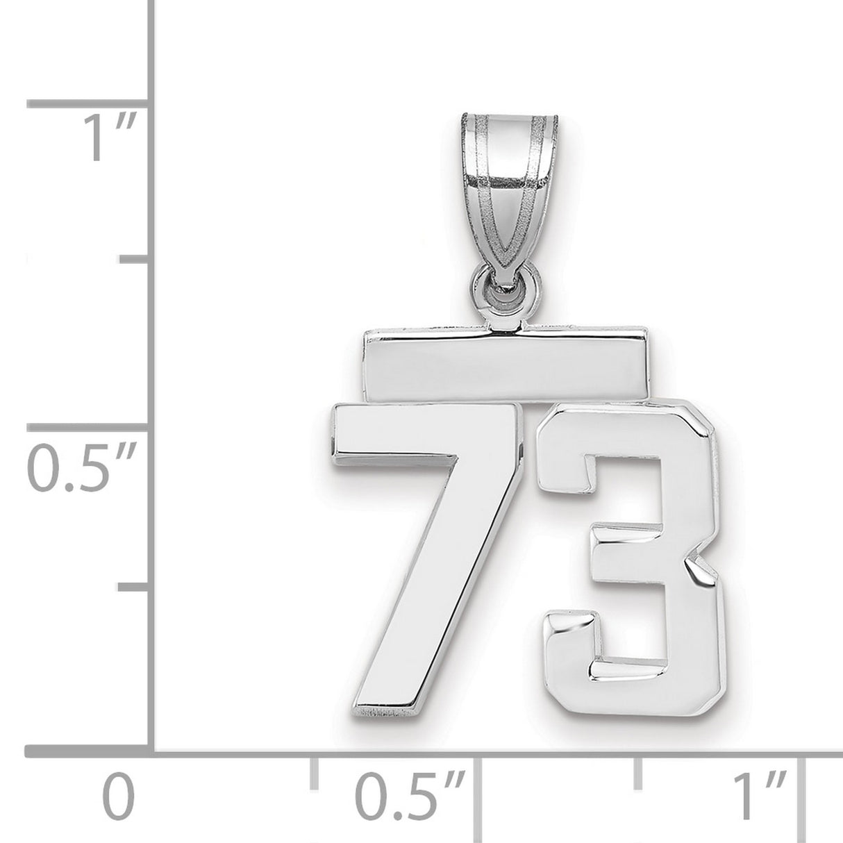 Small Polished Number 73 Charm Pendant in Real 14k White Gold