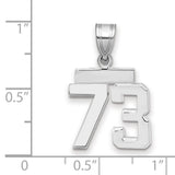 Small Polished Number 73 Charm Pendant in Real 14k White Gold
