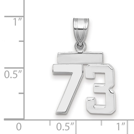 Small Polished Number 73 Charm Pendant in Real 14k White Gold