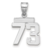 Small Polished Number 73 Charm Pendant in Real 14k White Gold